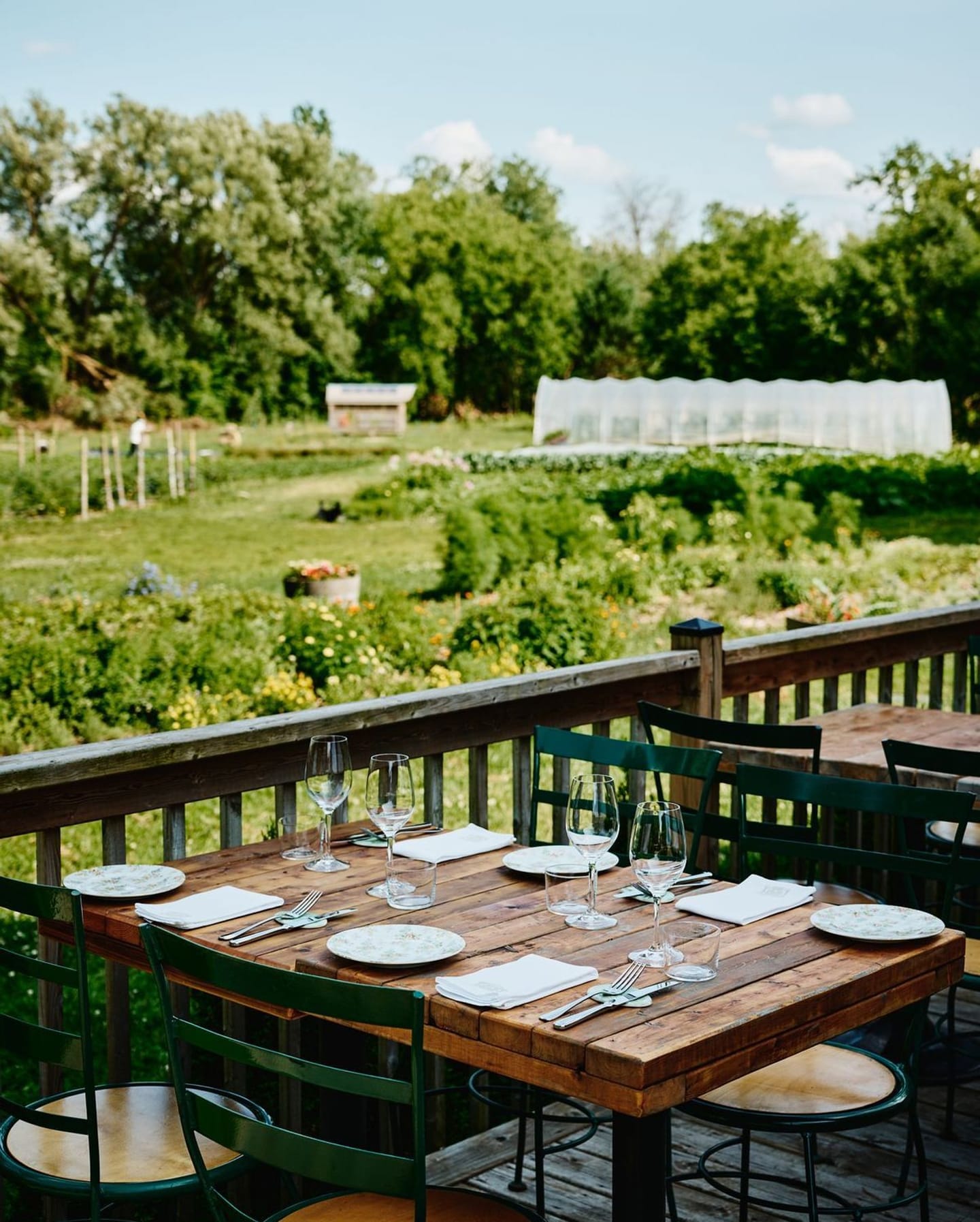 Terrasse avec vue sur le jardin maraicher