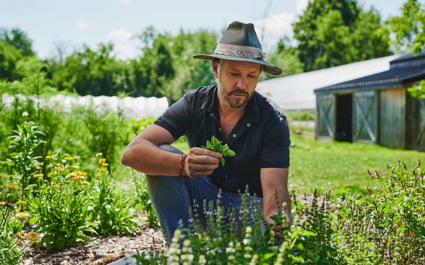 Jean-Martin Fortier dans la ferme.